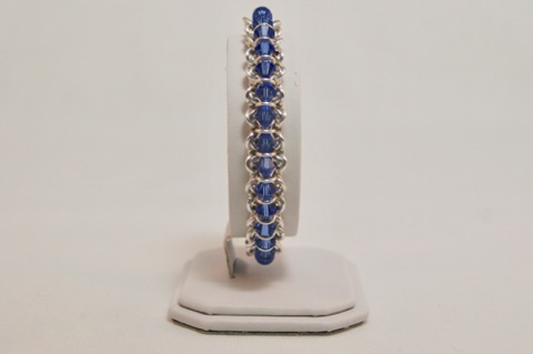 Sapphire Crystal Mobius Chain Bracelet in Silver Enameled Copper